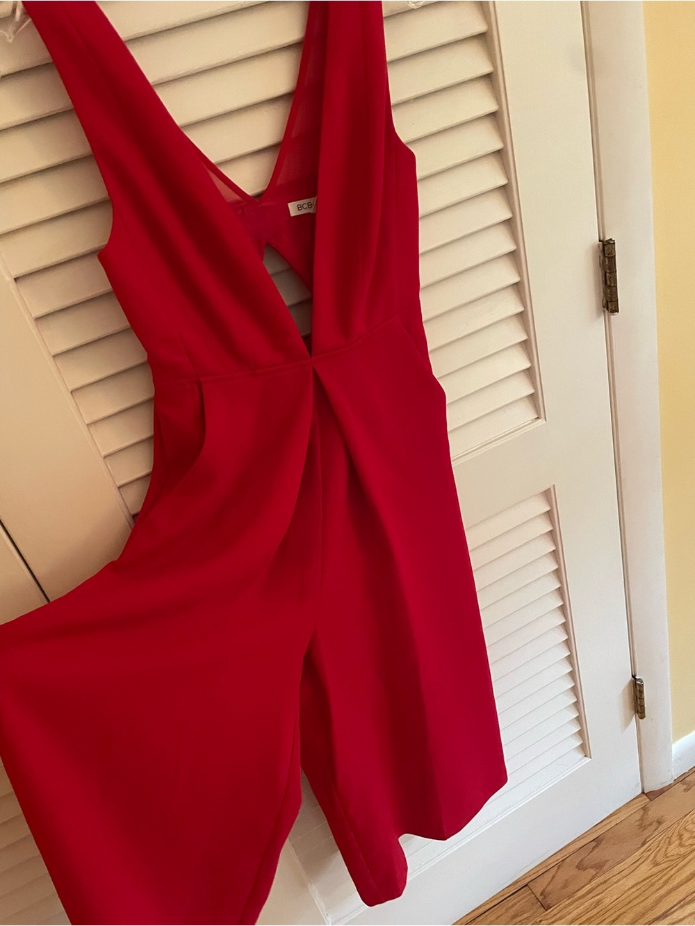 BCBG Vibrant Red V-Neck Sleeveless Jumpsuit